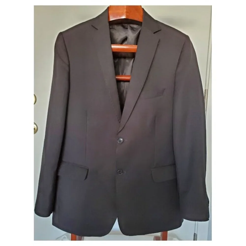 Premium Black Virgin Wool Sport Coat Two-Button Dual-Vent Suit Jacket Sz 42